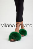Fur Trimmed Slipper - Green - Milano Calvino image 7