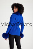 Fur Trimmed Triko Cardigan - Blue - Milano Calvino image 7