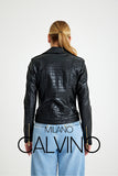 Genuine Leather Jacket ( Timsah ) - Black Timsah - Milano Calvino image 7