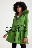 Alpaca Wool & Fur Trimmed & Çift Taraflı Women’s Coat - Green - Milano Calvino image 7