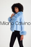 Fur Trimmed Triko Cardigan - Buz Blue - Milano Calvino image 7