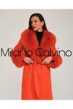 Fur Trimmed Cashmere Coat Orange CASH-DOBLE - Milano Calvino image 7
