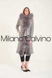 Fur Trimmed Long Triko Cardigan - Grey - Milano Calvino image 7