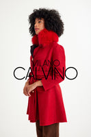 -CLARA- Alpaka Wool Jacket W/ Fox Fur Collar (RED)