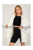 Alcboll Fox White Alcantara Fur Trimmed Coat - Milano Calvino image 8