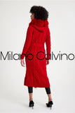 Fur Trimmed Long Triko Cardigan Red - Milano Calvino image 8
