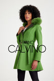 Alpaca Wool & Fur Trimmed & Çift Taraflı Women’s Coat - Green - Milano Calvino image 8