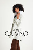 Alpaca Wool & Fur Trimmed & Çift Taraflı Women’s Coat - White - Milano Calvino image 8