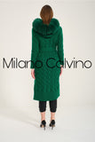 Fur Trimmed Long Triko Cardigan (Green) - Milano Calvino image 8