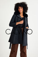 -CLARA- Alpaka Wool Jacket W/ Fox Fur Collar (Black)