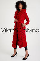 Long Tricot Cardigan w/ Fin Fur (Red)