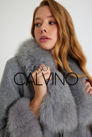 Classic Alpaka Whool Women Coat w/ Fur ( Grey )