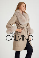 Classic Alpaka Whool Women Coat w/ Fur ( Beige )
