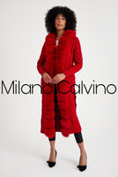 Long Tricot Cardigan w/ Fin Fur (Red)
