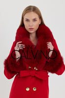 -DOBLE- Cashmere Coat w/ Fur ( Red )