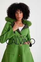 -CLARA- Alpaka Wool Jacket W/ Fox Fur Collar (Green)