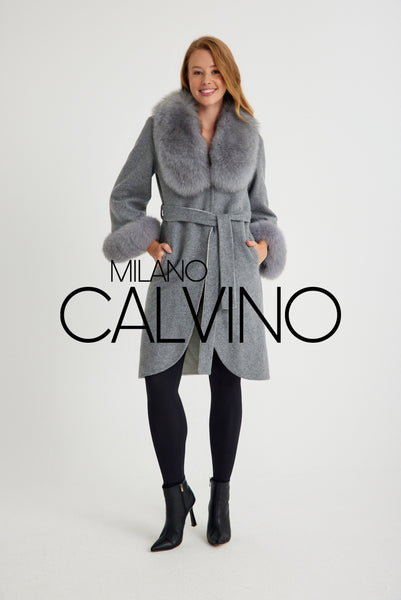 Classic Alpaka Whool Women Coat w/ Fur ( Grey )