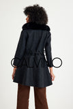 -CLARA- Alpaka Wool Jacket W/ Fox Fur Collar (Black)