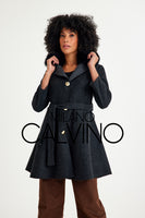 -CLARA- Alpaka Wool Jacket W/ Fox Fur Collar (Black)