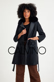 -CLARA- Alpaka Wool Jacket W/ Fox Fur Collar (Black)