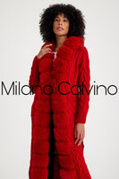 Long Tricot Cardigan w/ Fin Fur (Red)