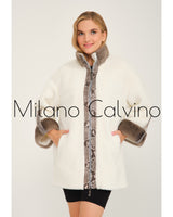 ALCBOLL White Alcantara Coat W/ Snake Leateher And Mink Fur