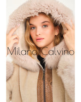 ALCBOLL Beige Alcantara Coat W/ Snake Leateher And Fox Fur