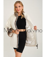 ALCBOLL White Alcantara Coat W/ Snake Leateher And Mink Fur