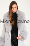 -DOBLE- Cashmere Coat w/ Fur ( Sky Blue )