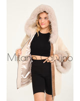 ALCBOLL Beige Alcantara Coat W/ Snake Leateher And Fox Fur