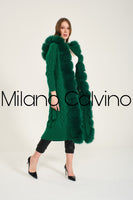 Long Tricot Cardigan w/ Fin Fur (Green)