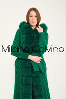 Long Tricot Cardigan w/ Fin Fur (Green)