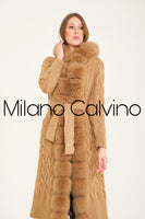 Long Tricot Cardigan w/ Fin Fur (Beige)