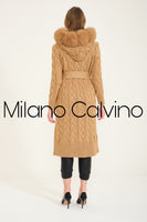 Long Tricot Cardigan w/ Fin Fur (Beige)