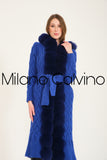 Long Tricot Cardigan w/ Fin Fur (Dark Blue)