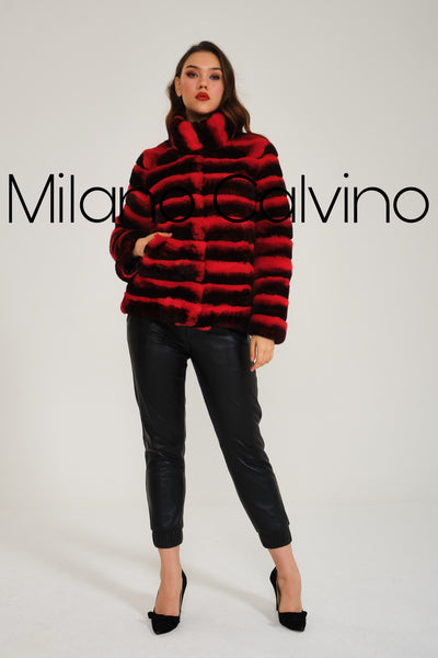 Women Chincilla Rexx Short Jacket (Fire Red)