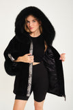 ALCBOLL Black Alcantara Coat W/ Snake Leateher And Fox Fur