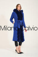 Long Tricot Cardigan w/ Fin Fur (Dark Blue)