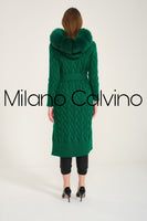 Long Tricot Cardigan w/ Fin Fur (Green)