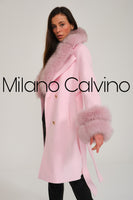 -DOBLE- Cashmere Coat w/ Fur ( Pink )