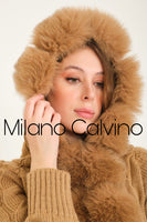 Long Tricot Cardigan w/ Fin Fur (Beige)