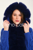 Long Tricot Cardigan w/ Fin Fur (Dark Blue)