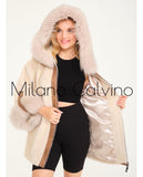 ALCBOLL Beige Alcantara Coat W/ Snake Leateher And Fox Fur