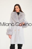 -DOBLE- Cashmere Coat w/ Fur ( Sky Blue )