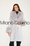 -DOBLE- Cashmere Coat w/ Fur ( Sky Blue )