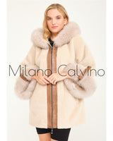 ALCBOLL Beige Alcantara Coat W/ Snake Leateher And Fox Fur