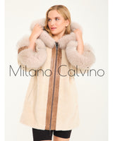 ALCBOLL Beige Alcantara Coat W/ Snake Leateher And Fox Fur