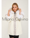 ALCBOLL White Alcantara Coat W/ Snake Leateher And Fox Fur