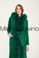 Long Tricot Cardigan w/ Fin Fur (Green)