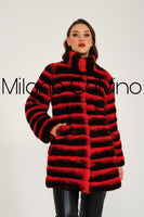 Women Chincilla Rex Long Jacket (Fire Red)